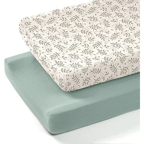 lulumoon Muslin Changing Pad Cover: 2-Pack Soft Breathable Cotton Boho Neutral Print for Baby Girls Boys - Nursery & Baby Shower