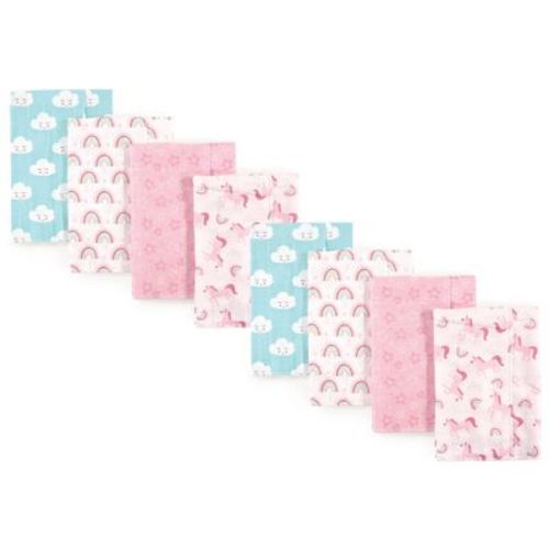 Luvable Friends Girls Cotton Poly Flannel Burp Cloths 8-Pack, Rainbow, One Size