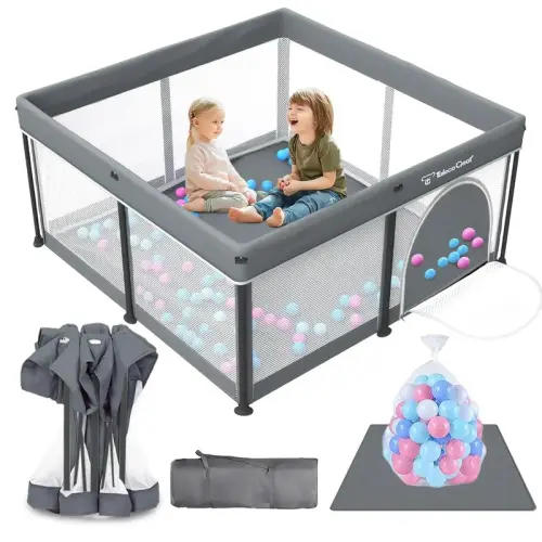 Taleco Gear Foldable Baby Play Pen with Mat, 50''x50'' Playpen - yellow