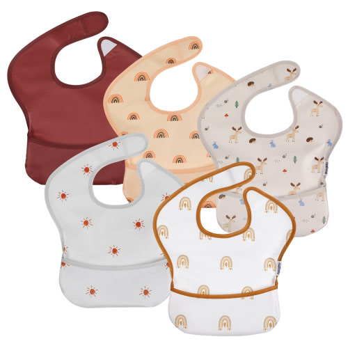 Gllquen Baby Waterproof Feeding Bibs for Infant Toddler Boys Girls, 5 Pack Set, Rainbows