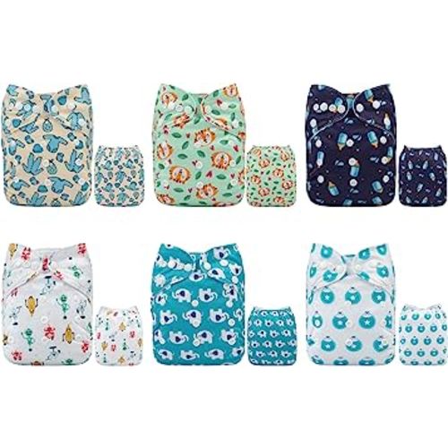 ALVABABY Baby Cloth Diapers One Size Adjustable Washable Reusable for Baby Girls and Boys 6 Pack with 12 Inserts 6DM74