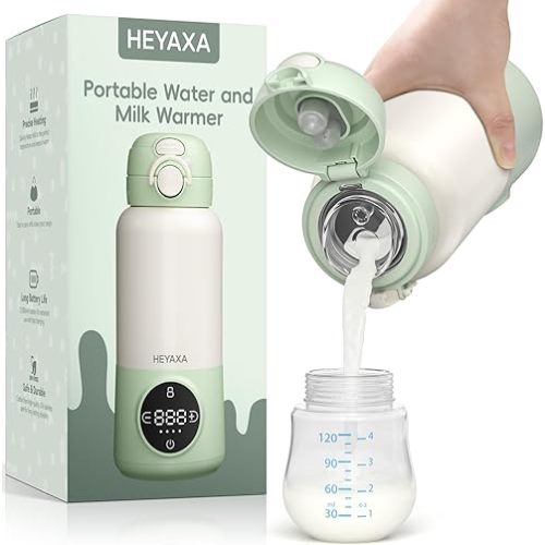 Portable Bottle Warmer for Travel, Fast Heating with12000mAh Battery & Fast Charger, Pasteurization for Hygiene, Precise Temp Control,15oz Capacity, Leak-Proof, Ideal for Night Feeding (Green)