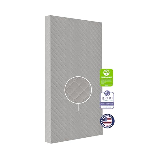 Dream On Me Asheville 4” Firm Fiber Crib And Toddler Mattress | Waterproof | GreenGuard Gold Certified | Dual-Sided Mattress | Grey Embossed Cover | Lightweight Reversible Design
