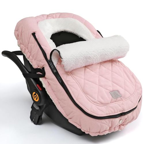 ACRABROS Car Seat Cover Baby: Winter Infant Carseat Canopy for Boy Girl Newborn, Zipper Peeping Window, Warm Cozy Cold Weather Waterproof Fitted, Pink