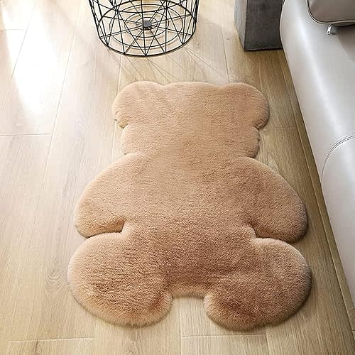 2ft Small Bear Shag Rug,Soft Fluffy Faux Sheepskin Fur Rug Fuzzy Shaggy Area Rug Cute Plush Carpet for Nursery Kids Girls Bedroom Room Aesthetic Living Room Floor Home Decor Khaki