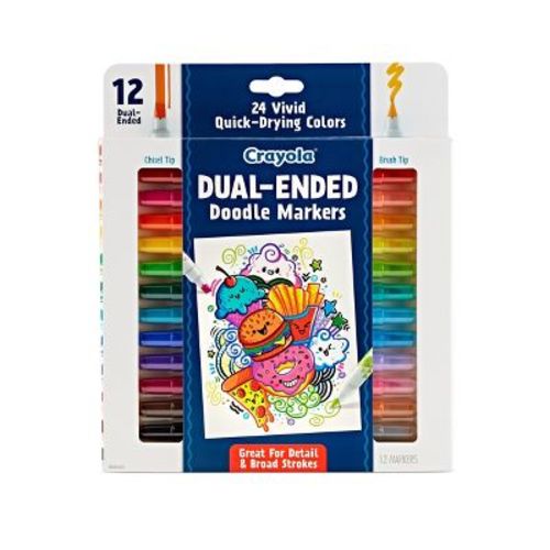 Crayola 12pk Doodle & Draw Dual Ended Doodle Markers: Artist Broad Point, Multicolored, Choking Hazard Warning