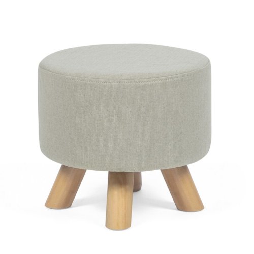 Round Ottoman Foot Rest Stool, Small Fabric Footstool With Non-Skid Wood Legs, Beige