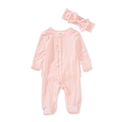 Starting Out Baby Girls Preemie-9 Months Long Sleeve Ruffle Footie Coverall & Matching Bow Headband Set