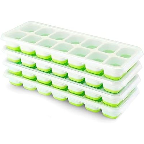 Ice Cube Trays 4 Pack, Airabc Silicone Ice Cube Trays with Removable Lid, Easy-Release Flexible 14-cube Ice Trays, LFGB Certified and BPA Free, Stackable Ice Trays with Covers for Cocktail, Freezer