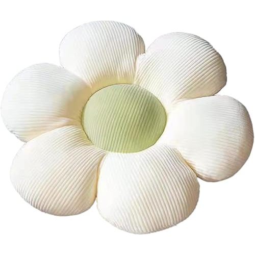 ELONEL Flower Shaped Throw Pillow - Office Seat & Floor Cushion, Tatami Car Cushion - Cute Room & Living Room Decoration (21.6in, Off-white Green)