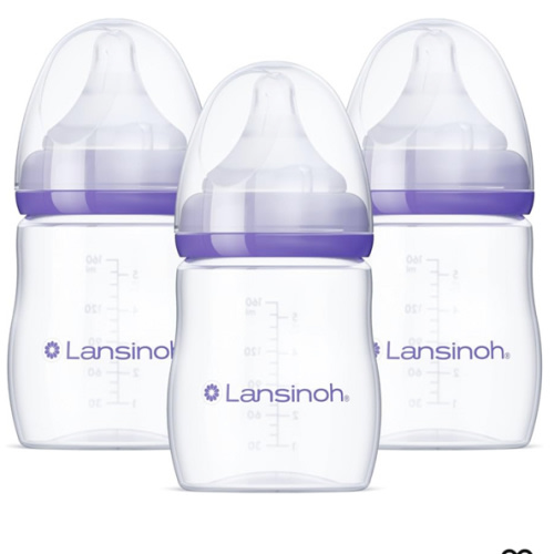 Lansinoh Anti-Colic Baby Bottles for Breastfeeding Babies, 5 Ounces, 3 Count, Includes 3 Slow Flow Nipples, Size S