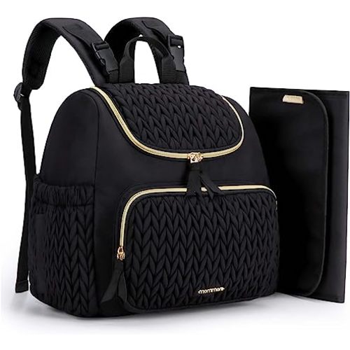 mommore Diaper Bag Small Diaper Backpack Stylish Baby Backpacks Travel Mini Maternity Bags with Insulated Pockets, Changing Pad, Stroller Straps