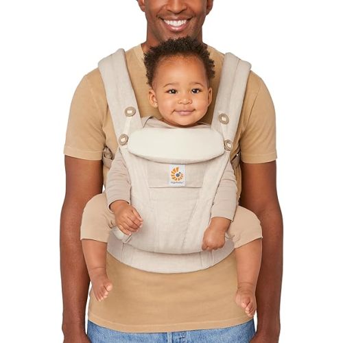 Ergobaby Omni Dream All Carry Positions SoftTouch Cotton Baby Carrier with Enhanced Lumbar Support (7-45 Lb), Natural Linen