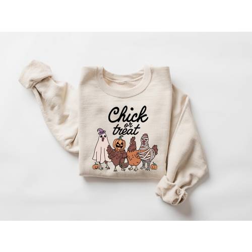 Halloween Chick or Treat Sweatshirt, Halloween Chicken Sweatshirt, Halloween Funny Chicken Shirt, Ghost Chicken Shirt, Chicken Lovers Shirt