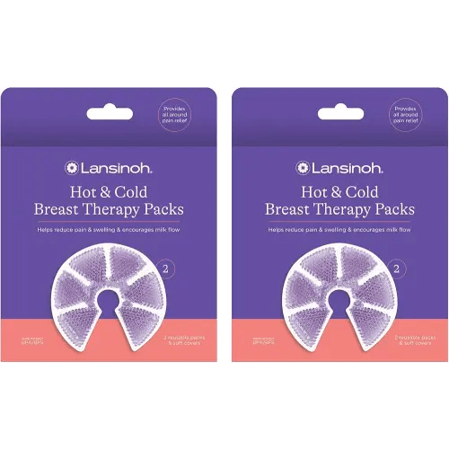 Lansinoh Breast Therapy Packs, Hot and Cold Breast-Pads with 2 Soft Covers, Postpartum Essentials for Nipple Pain Relief, Mastitis, Engorgement, Support for Breastfeeding and Pump Aid, 4 Pack