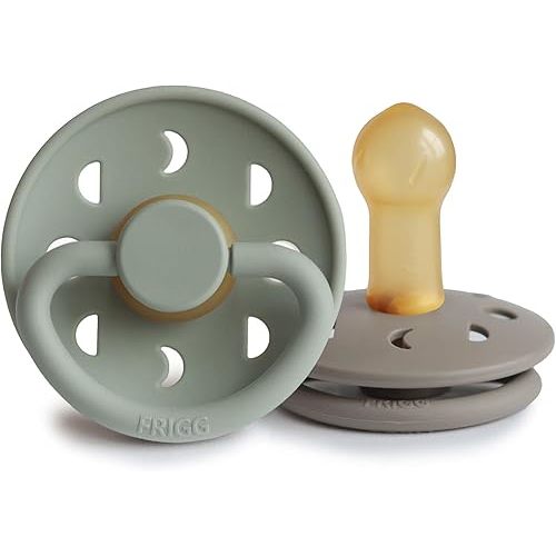 FRIGG Moon Natural Rubber Baby Pacifier | Made in Denmark | BPA-Free (Sage/Portobello, 6-18 Months) 2-Pack