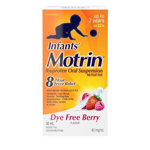 Motrin Infants' Ibuprofen Oral Suspension Concentrated Drops Dye Free Berry Flavour, 40 mg/ml 30 mL