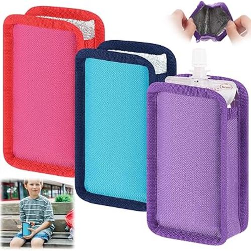 3 Pcs Travel Food Pouch Cooler Reusable Insulated Cooler Sleeve for Baby Kids Food Pouch, Food Pouches Freezing, Blue Pink Purple