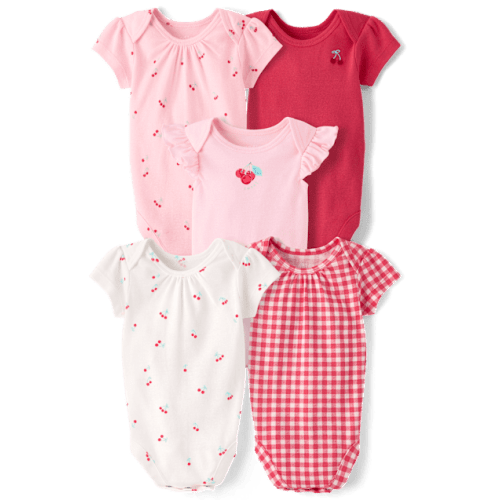 Baby Girls Cherry Bodysuit 5-Pack - Pink