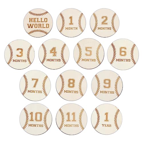 Baby Monthly Milestone Cards - Wooden Monthly Milestone Discs - Newborn Photography Props to Document Your Baby´s Growth - Baby Announcement Sign (Baseball Card)