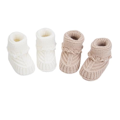 TJCONETJC Baby Booties, Newborn Walking Shoes, Infant Hand Crochet Knit Cotton Sock Booties, Soft Cozy Socks Slippers, Indoor House Shoes for Baby, 2 Pairs