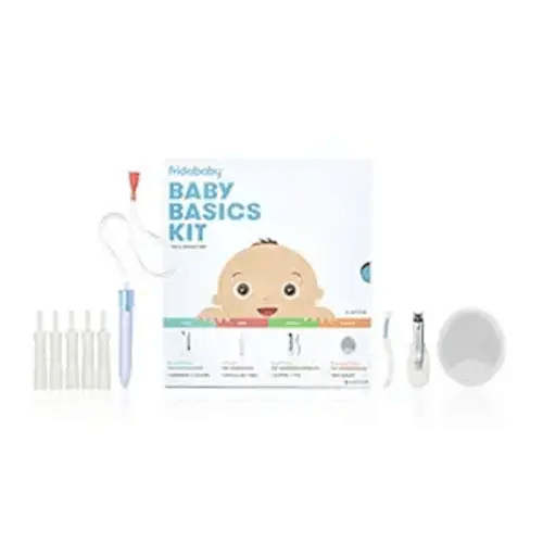 Frida Baby Basics Kit | Baby Essentials Kit Includes Nasal Aspirator Snotsucker, NailFrida Nail Files, Windi Gas Relief, DermaFrida Bath Brush + Silicone Carry Case