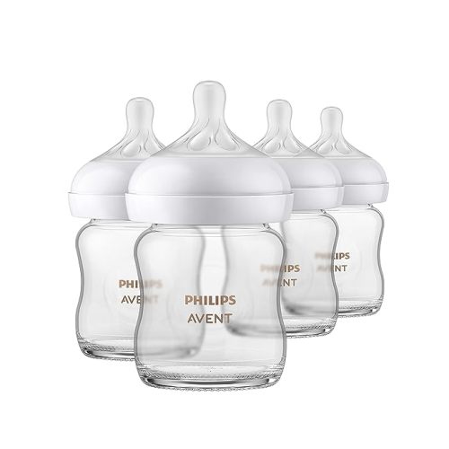 Philips AVENT Glass Natural Baby Bottle with Natural Response Nipple, Clear, 4oz, 4pk, SCY910/04