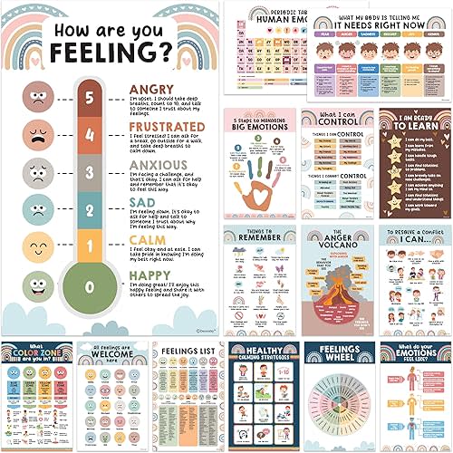 Social Emotions Poster for Classroom, 11x17in Educational, Matte-Laminated Chart for Kids - School Hallways, Bulletin Boards, Home Study Room