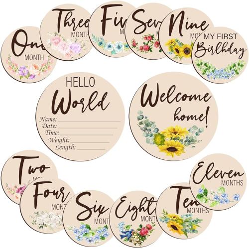 Baby Monthly Milestone,Wooden Monthly Milestone Marker Discs, 7 Reversible Photo Props, Pregnancy Journey Birth Announcement Sign Baby Boy and Girl Gift Sets,Gender-Neutral Baby Items