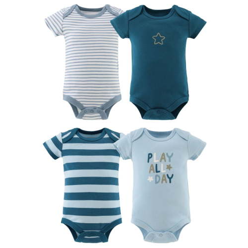 The Peanutshell Star Stripe Set Baby Bodysuit for 6-9 Months, 4-Pack