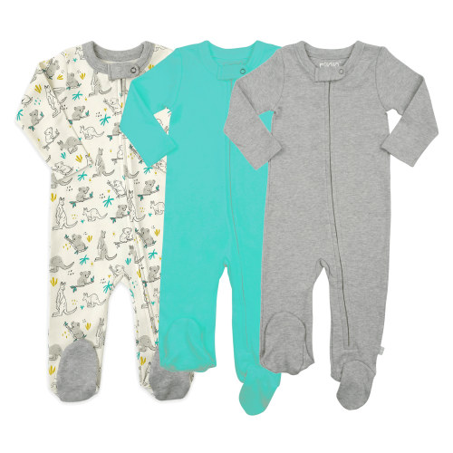 Baby Footie - 3pc Gift Set - Koala Vintage Aqua & Heather Grey | 100% Organic - Finn + Emma
