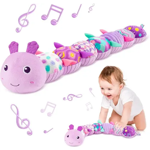 Sumobaby Infant Baby Musical Multi-Sensory Caterpillar, Stuffed Animal Activity Soft Toys, for Tummy Time Newborn 0-3-6-12 Months Girls, Purple