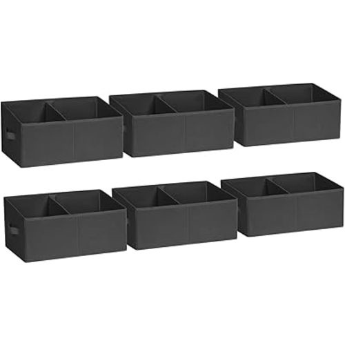 DIMJ Closet Storage Bins, 6 Pack Storage Baskets for Shelves, Foldable Closet Organizer with Handle, Linen Closet Organizers and Storage for Clothes, Toys, Towel, Books (Black)