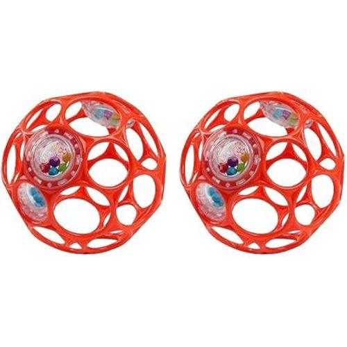 Bright Starts Oball Easy-Grasp Rattle BPA-Free Infant Toy in Red, Age Newborn and up, 4 Inches (Pack of 2)