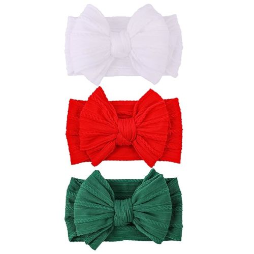 LemonSpace Handmade Nylon Red Baby girls Headband Bows Newborn Green 3Pcs