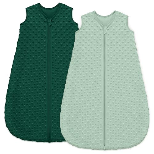 Unnivoll Fleece Baby Sleep Sack 0-6 Months with Plush Dots 1.5 Tog Baby Wearable Blanket with 2-Way Zipper Warm Sleeping Sack for Toddler Infant Newborn - Small, Forest Green