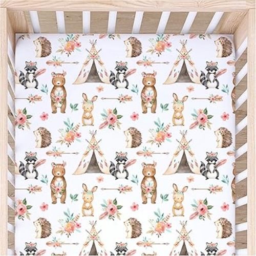Buttery Soft Rayon Baby Crib Sheets Girl and Boy - Infant Shower Gift - Mini Crib Sheets - Fitted & Breathable Crib Mattress Sheet - Toddler Sheet 52 x 28 x 7 inches (Woodland Tribe)