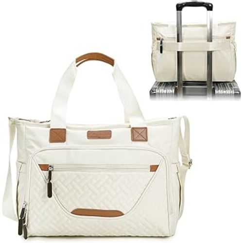 Tote Diaper Bags, Baby Diaper Handbag with 15.6 Inch Laptop Compartment, Travel Diaper Bag with Insulated Pocket Ideal for Baby Registry (Beige)