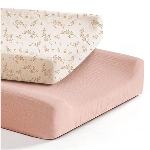 2 Pack Muslin Changing Pad Cover (Pink,Floral)
