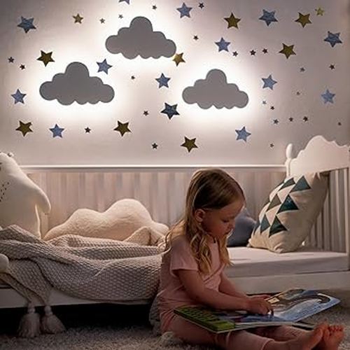 Star Wall Light (Pack of 1) with Nursery Wall Decals - Moon and Star Nursery Decor - 3 Level Dimmer - Rechargeable - Baby Wall Decor - Wall Night Light for Kids - Baby Night Lights for Nursery - Amazon.com