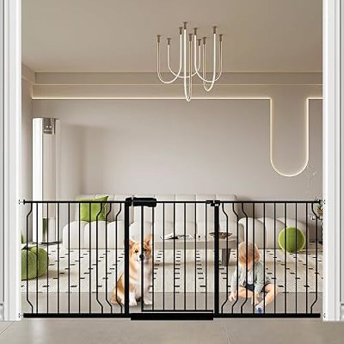 Fairy Baby Extra Wide Baby Gate Black 67-71.5 Inch Wide, Walk Through Pressure Mounted No Drill, Long and Large Tension Gate for Pet and Kids
