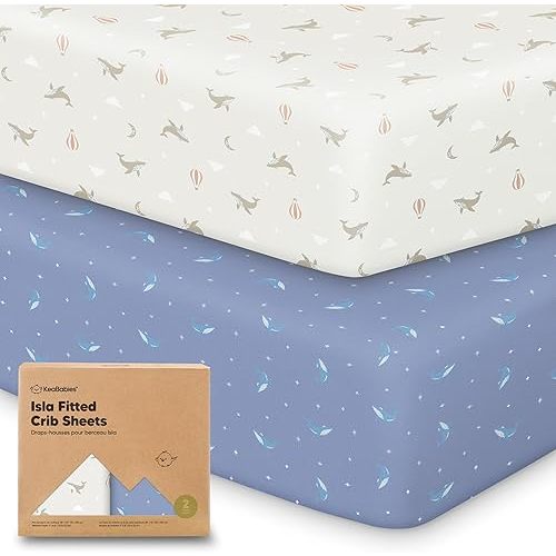 2-Pack Crib Sheets for Boys, Girls - Viscose Derived from Bamboo Fitted Crib Sheet, Baby Crib Sheets Neutral, Crib Mattress Sheet, Toddler Bed Sheets, Baby Sheets for Crib Fitted Sheets (Marine Muse)