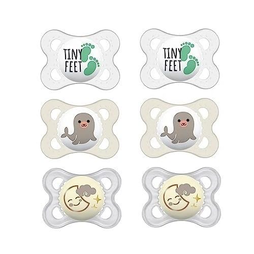 MAM Variety Pack Baby Glow in The Dark Pacifier, Includes 6 Types of Pacifiers, Nipple Shape Helps Promote Healthy Oral Development, 0-6 Months, Boy, 6 Count (Pack of 1)