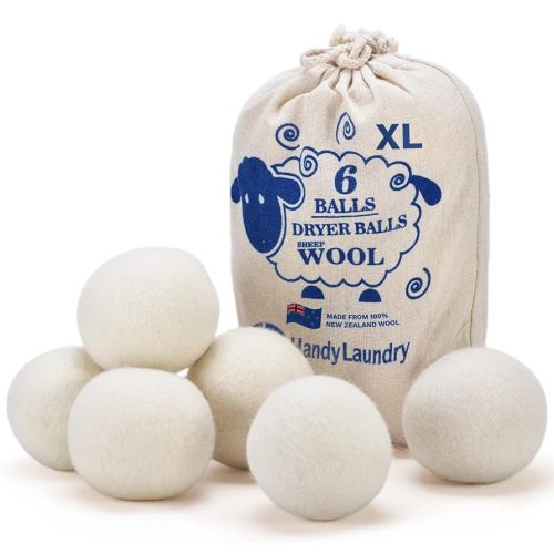 Handy Laundry Wool Dryer Balls - Natural Fabric Softener, Reusable, Reduces Clothing Wrinkles and Saves Drying Time, Better Alternative to Plastic Balls and Liquid Softener (Pack of 6)