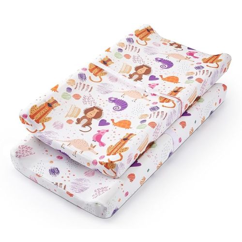 TILLYOU Baby Changing Pad Cover, Changing Table Cover for Girls Boys, Ultra Soft Breathable, 2 Pack Animal Graffiti & dot Printing