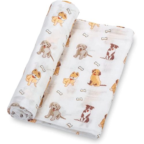 LollyBanks Swaddle Blanket | 100% Muslin Cotton | Gender Neutral Newborn and Baby Nursery Essentials for Girls and Boys, Registry | Puppies Dog Print