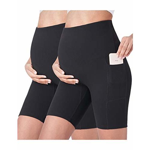 POSHDIVAH Women's Maternity Yoga Shorts Over The Belly Bump Summer Workout Running Active Short Pants with Pockets 5"/8"