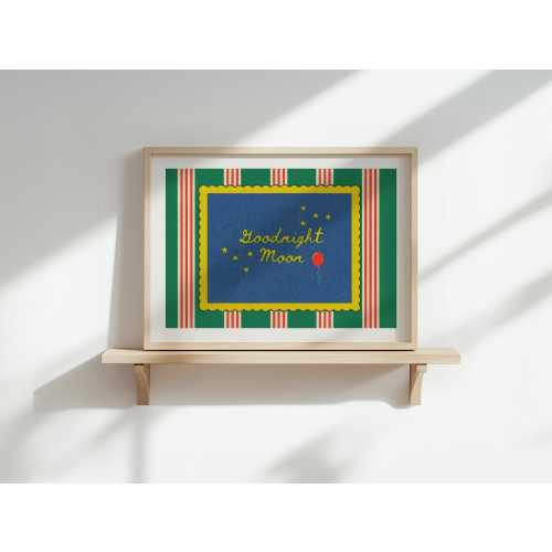 Goodnight Moon Inspired Printable Wall Art | Nursery Print | Illustration | Trendy Digital Art | Retro Stripes Art | Landscape Art |