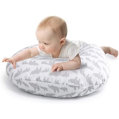 The Peanutshell Nursing Pillow & Cover - Soft Newborn Nursing Baby Girl or Boy Pillow Covers, Supportive & Comfortable Breastfeeding, Tummy Time Baby Essentials - Grey Elephant
