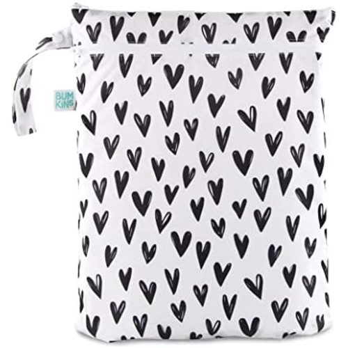Bumkins Waterproof Wet Bag/Dry Bag, Washable, Reusable for Travel, Beach, Pool, Stroller, Diapers, Dirty Gym Clothes, Wet Swimsuits, Toiletries, 12 x 16 – Hearts
